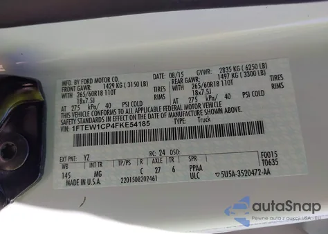 2015 Ford F-150 Xlt from USA, damaged, VIN 1FTEW1CP4FKE54185